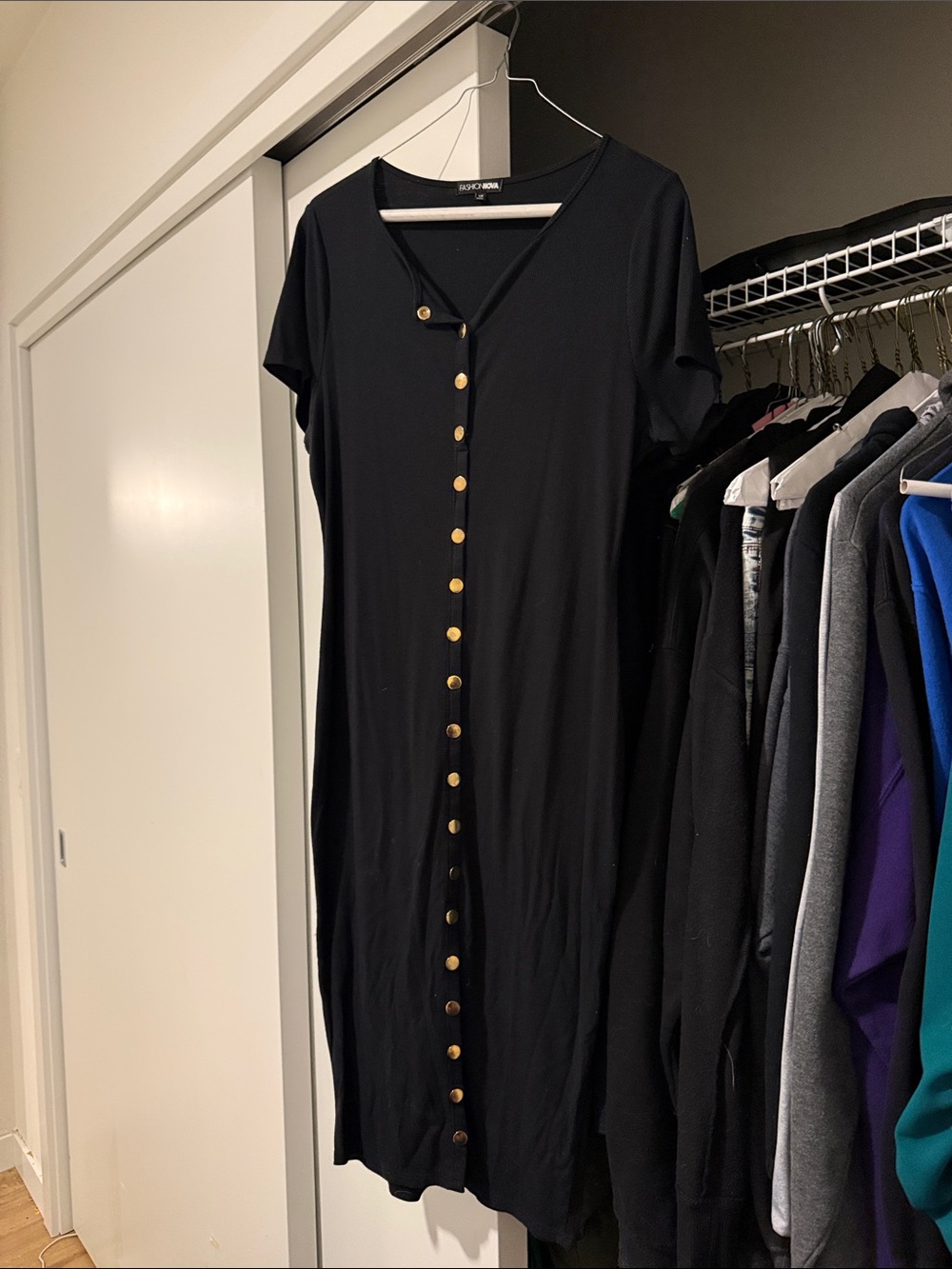 RACHEL Rachel Roy Black Midi Dress with Gold Buttons